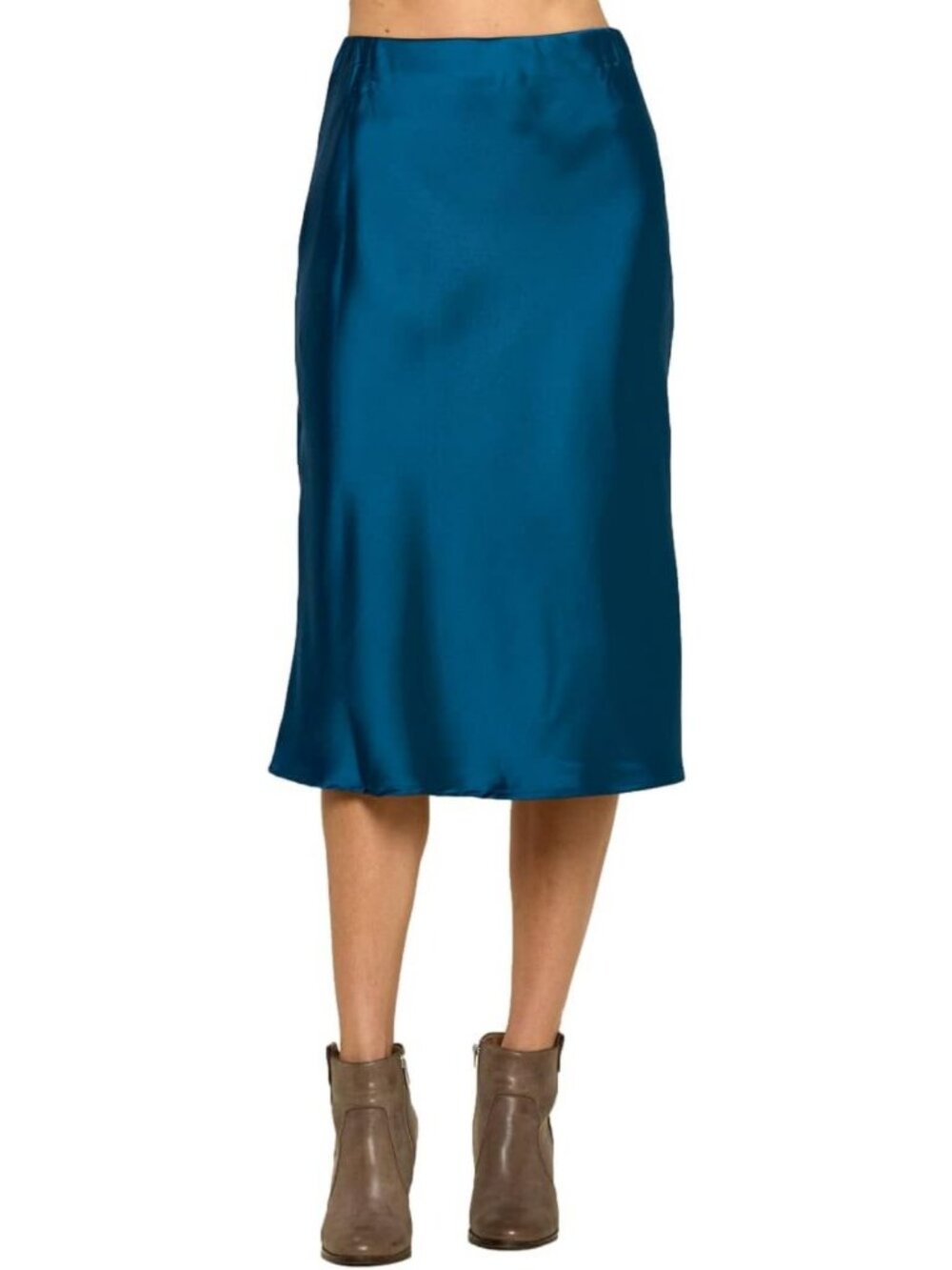 High Waist A-Line Satin Midi Skirt for Women, Plus Size, Made in USA, Stylish
